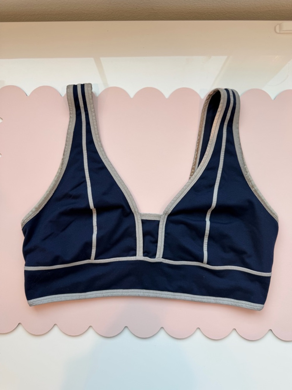 Free People Navy Bralette with Light Gray Contrast Trim